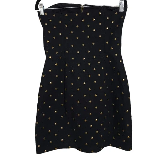Vtg Betsey Johnson Womens Dress Black Denim Studded Zip Strapless Y2K 90s Sz 4 S - Picture 4 of 10